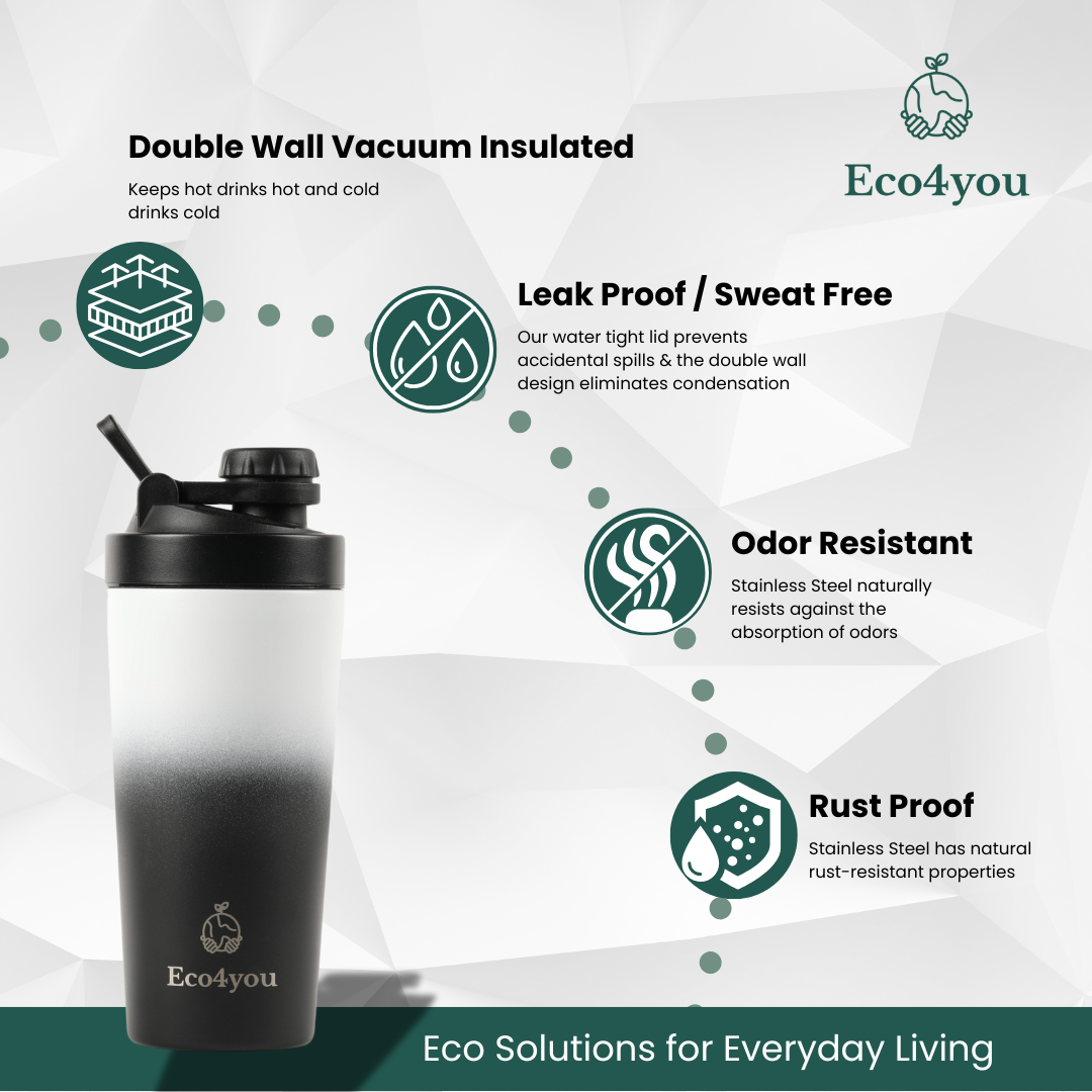 Eco4you 23oz Stainless Steel Shaker Bottle/ Infuser Black & White