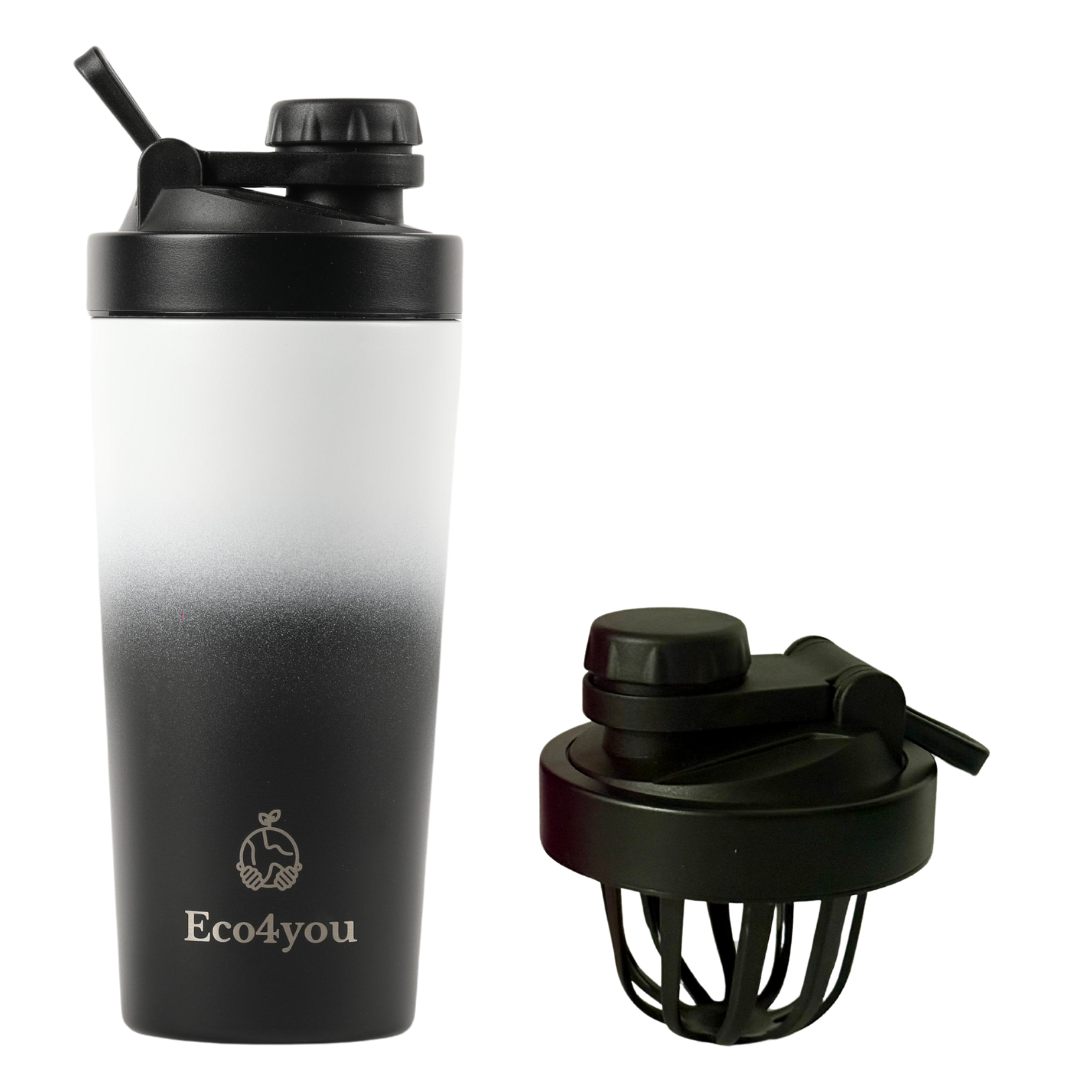 Eco4you 23oz Stainless Steel Shaker Bottle/ Infuser Black & White