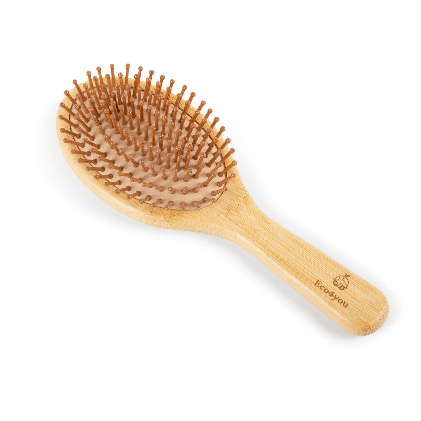 Eco4you bamboo hair brush with natural bristles for gentle detangling and frizz reduction.