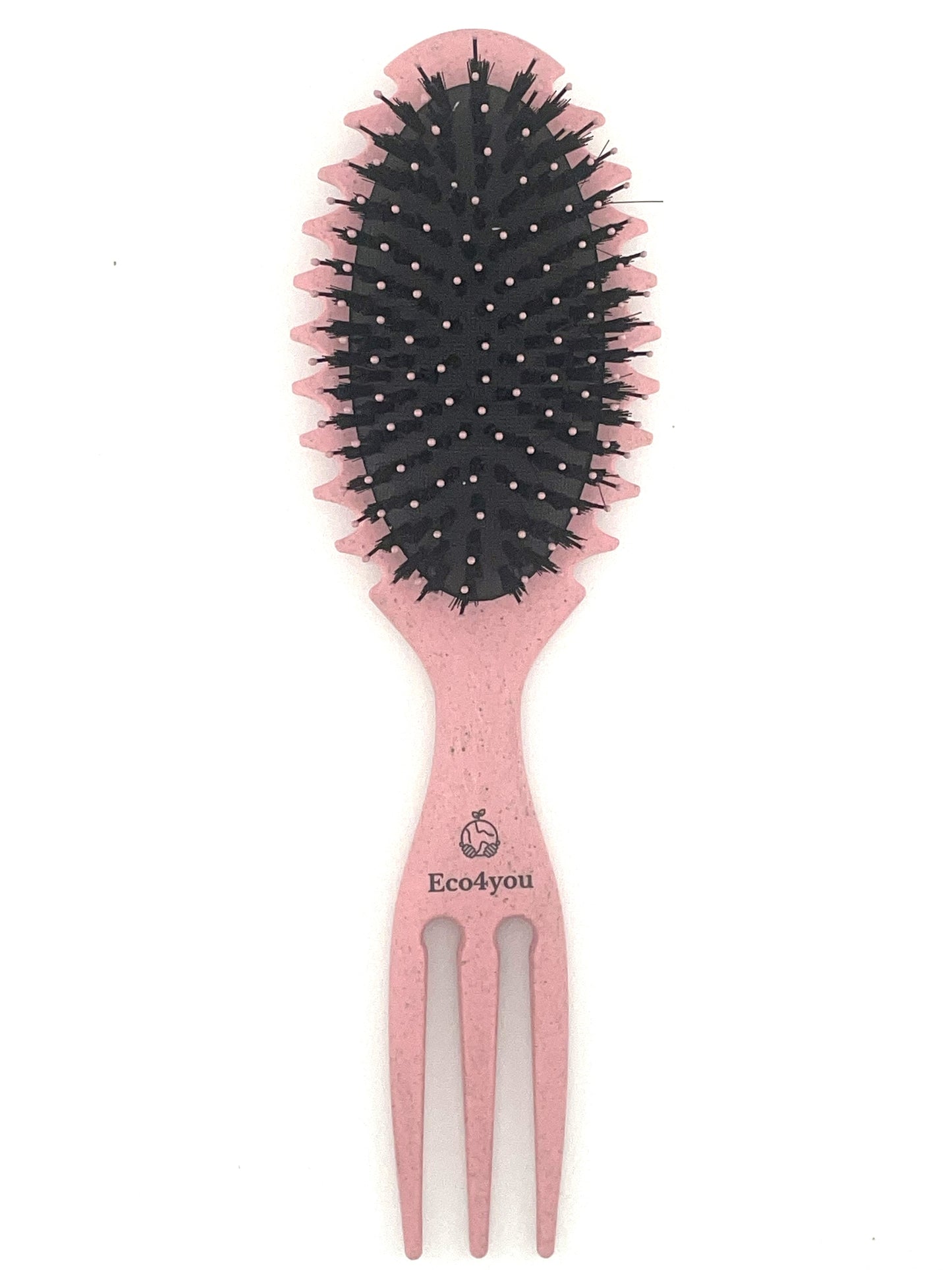 Eco4you organic hair brush with flexible nylon bristles for effortless detangling, made from sustainable wheat straw.