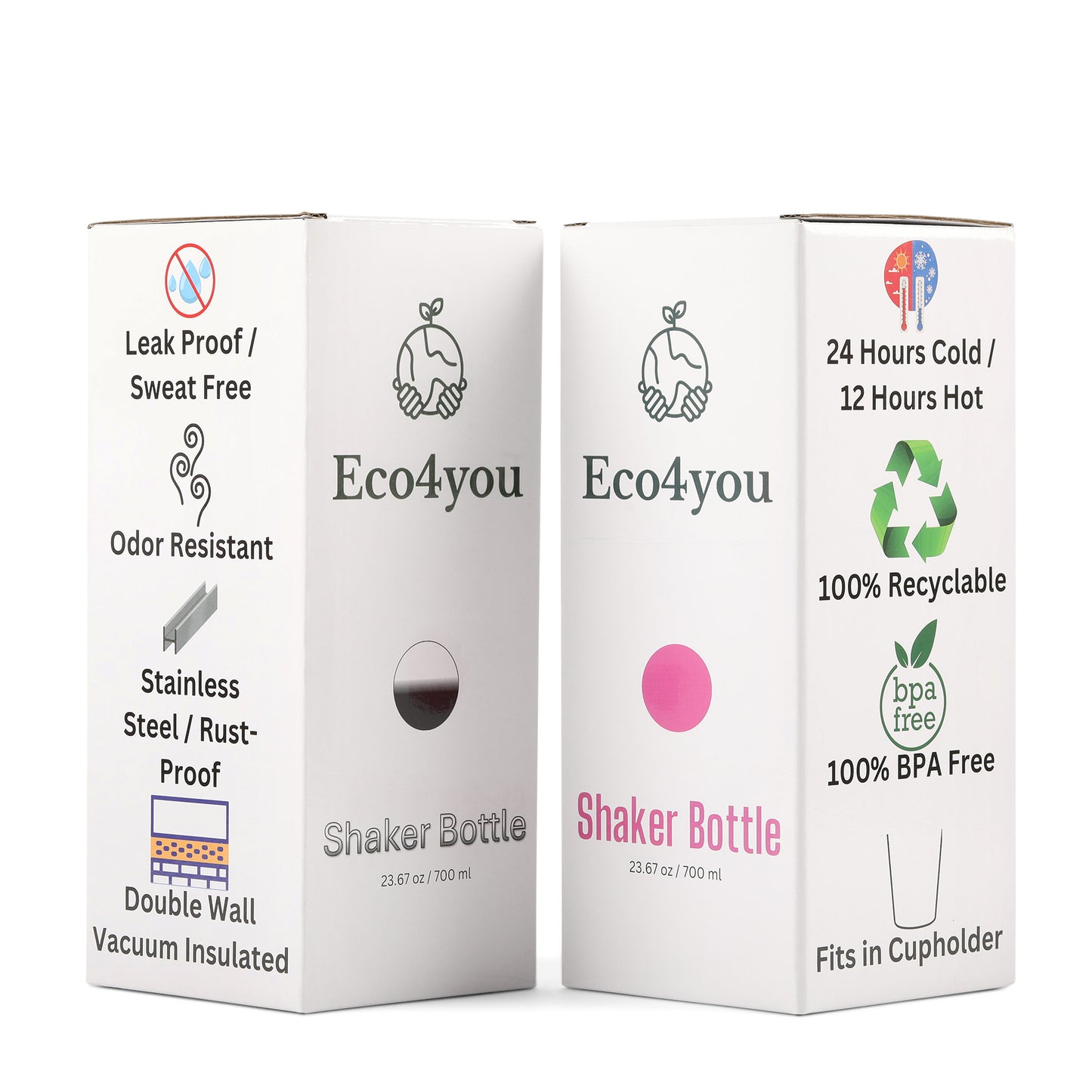 Eco4you 23oz Stainless Steel Shaker Bottle/ Infuser Black & White