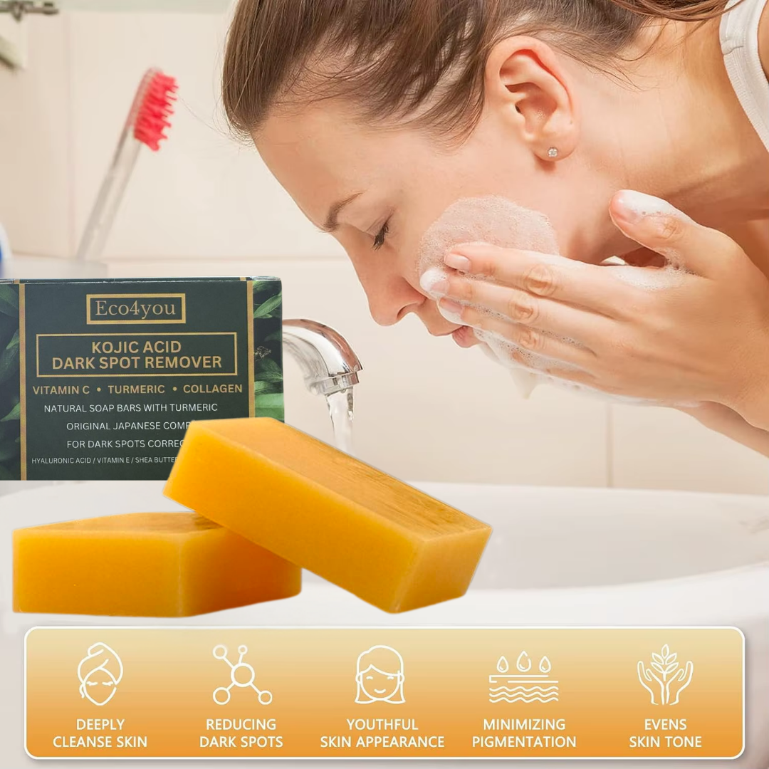 Eco4you Kojic Acid Soap for Dark Spots – Enhanced with Turmeric, Vitamin C, Retinol, and Collagen – Japanese-Inspired Formula with Hyaluronic Acid, Vitamin E, Shea Butter, and Castile Olive Oil (2 Pack)