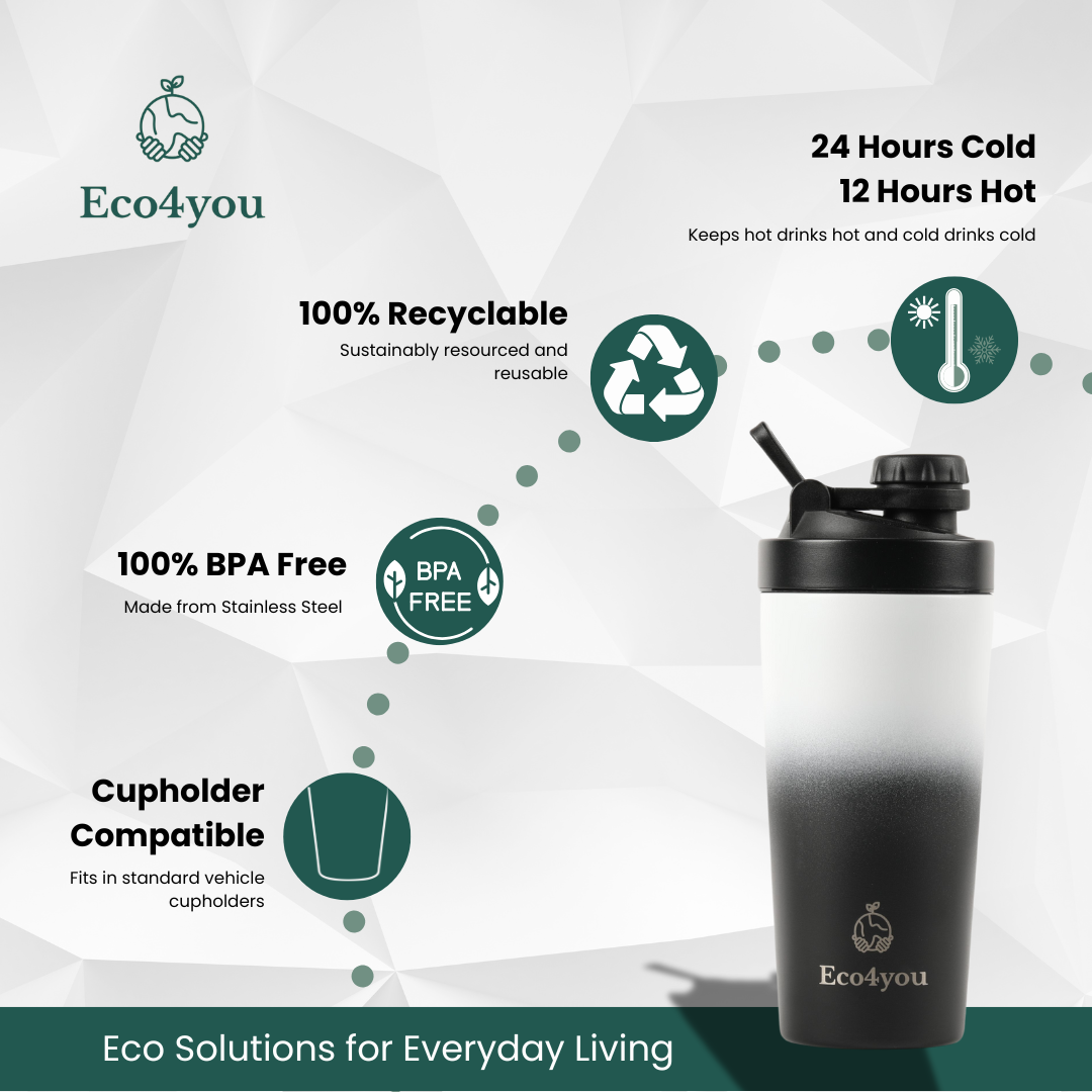 Eco4you 23oz Stainless Steel Shaker Bottle/ Infuser Black & White