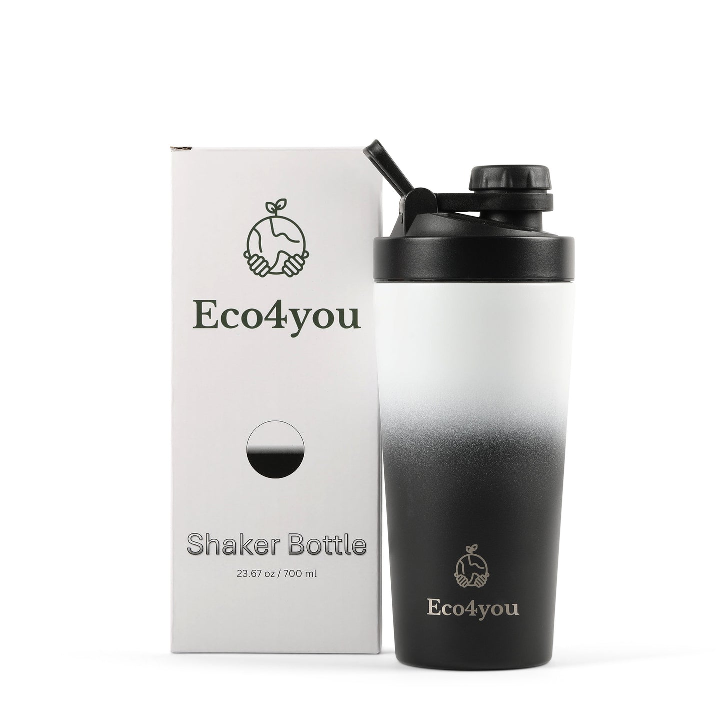 Eco4you 23oz Stainless Steel Shaker Bottle/ Infuser Black & White