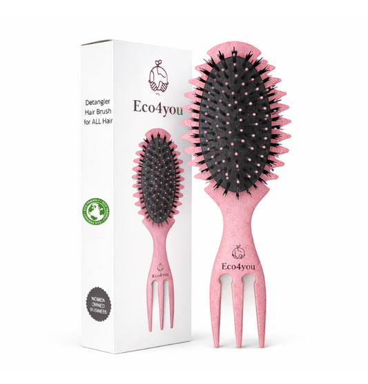 Eco4you pink detangler hair brush for all hair types with eco-friendly packaging