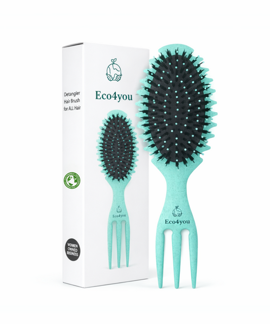 Eco4you turquoise detangler hair brush for all hair types with eco-friendly packaging