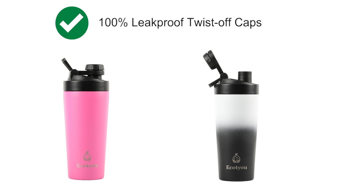 Eco4you 23oz Stainless Steel Shaker Bottle/ Infuser Black & White