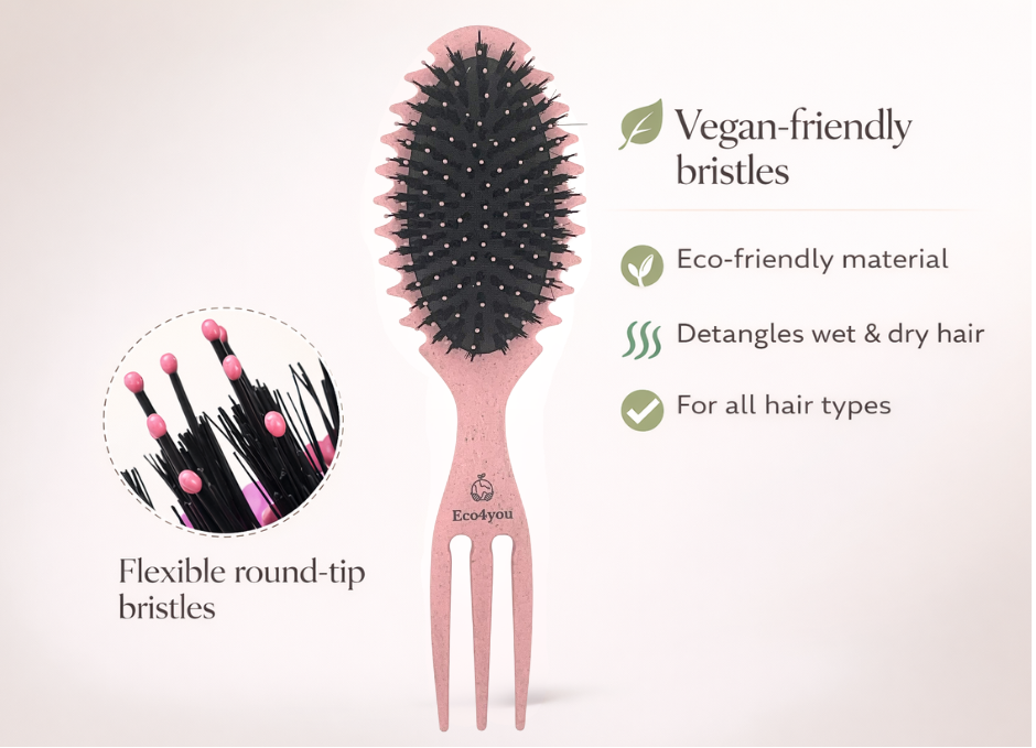 Flexible nylon bristles designed to gently detangle hair and reduce breakage