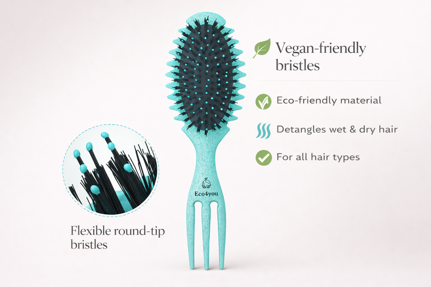 Flexible nylon bristles designed to gently detangle hair and reduce breakage
