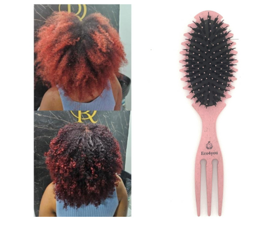 Eco4you 5-in-1 Curl Defining Brush – Trident-Handled Detangler for Wet & Dry Hair, Organic Styling Brush for Curly, Wavy & Damaged Hair – Reduces Frizz, Made from Natural Wheat Straw (Pink)