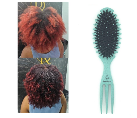 Eco4you 5-in-1 Curl Defining Brush – Trident-Handled Detangler for Wet & Dry Hair, Organic Styling Brush for Curly, Wavy & Damaged Hair – Reduces Frizz, Made from Natural Wheat Straw (Turquoise)
