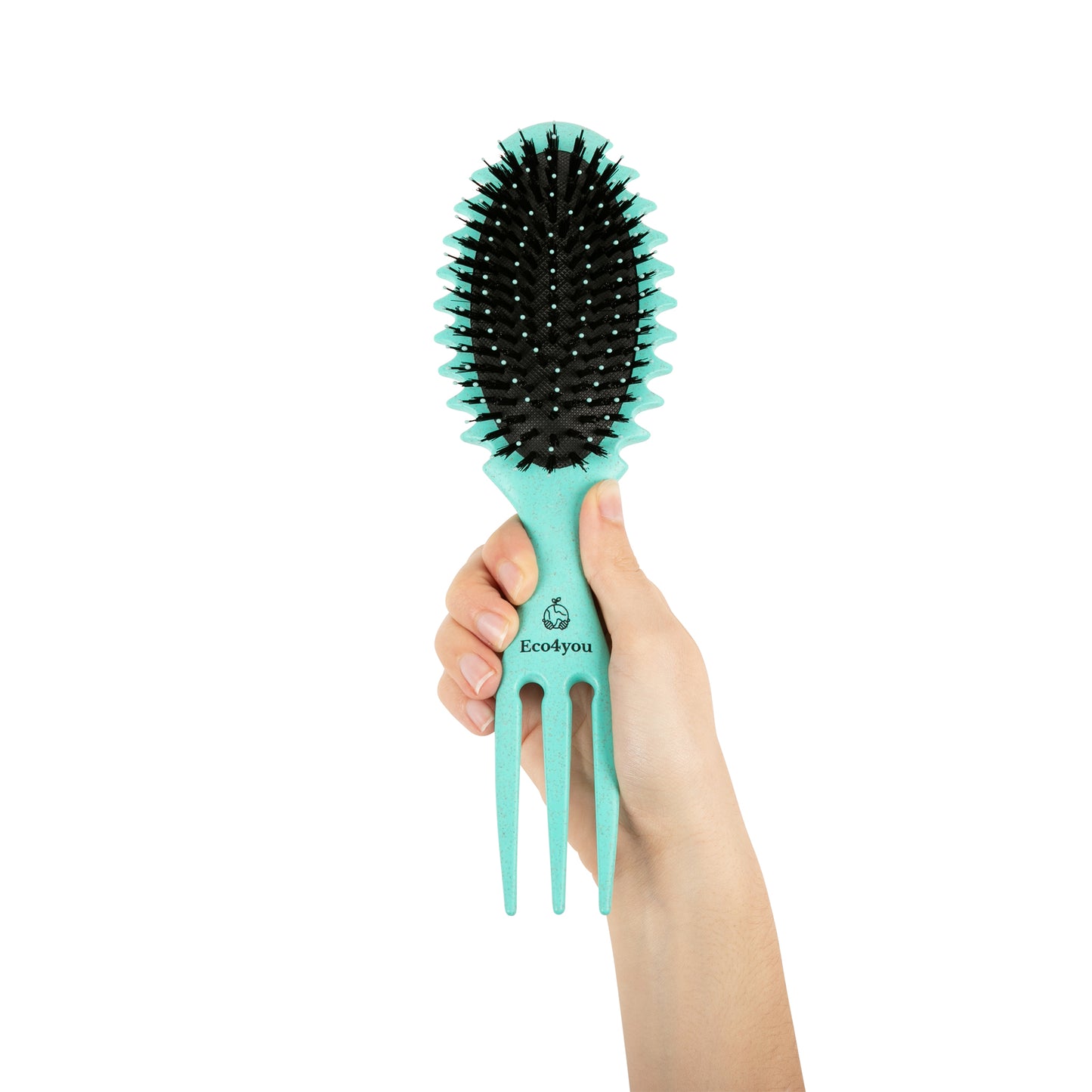 Eco4you 5-in-1 Curl Defining Brush – Trident-Handled Detangler for Wet & Dry Hair, Organic Styling Brush for Curly, Wavy & Damaged Hair – Reduces Frizz, Made from Natural Wheat Straw (Pink)