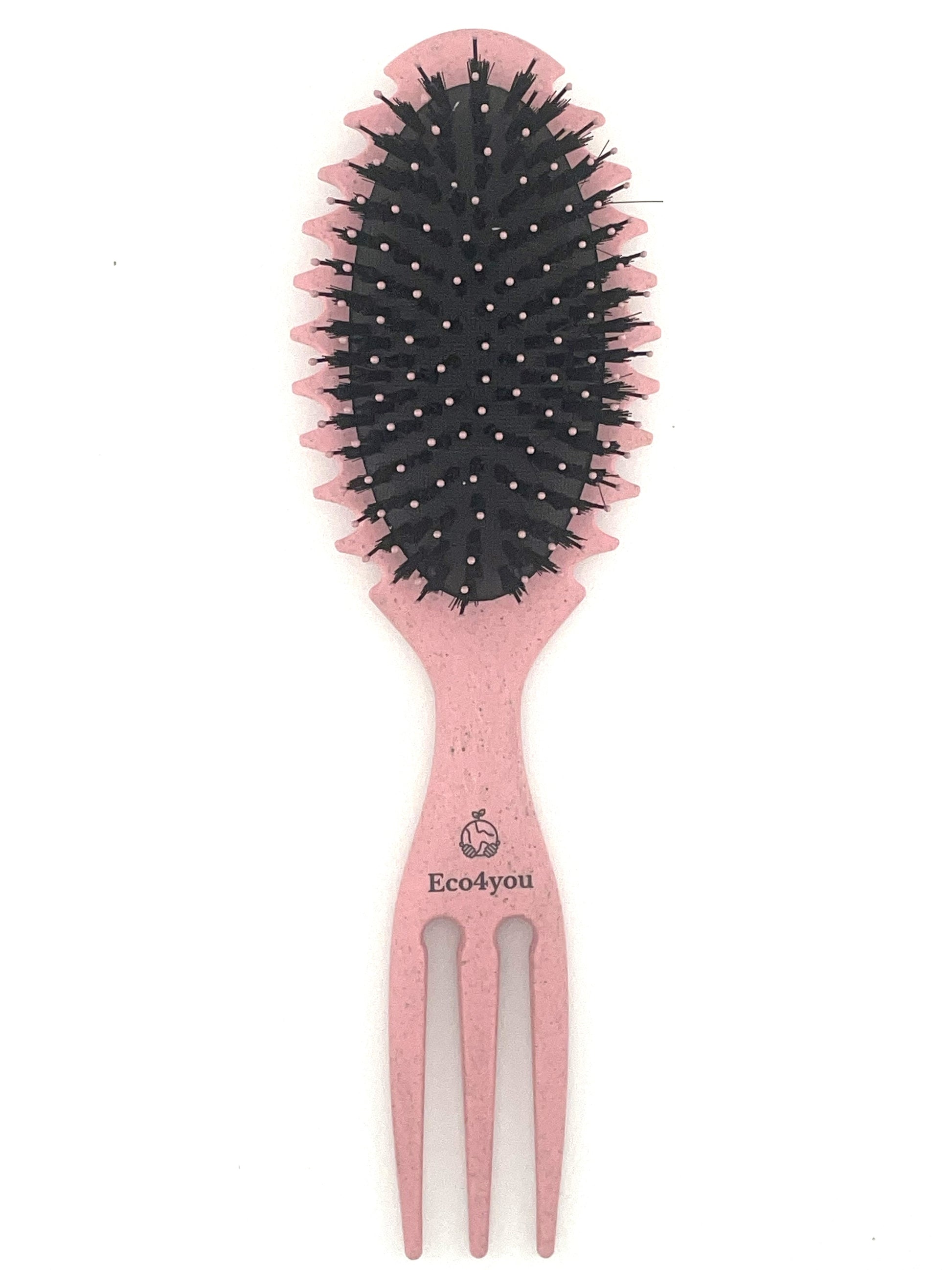 Eco4you organic hair brush with flexible nylon bristles for effortless detangling, made from sustainable wheat straw.