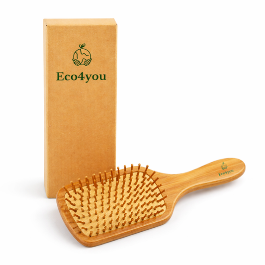 Eco4you bamboo hair brush with wooden handle and natural bristles, eco-friendly square hair brush for all hair types