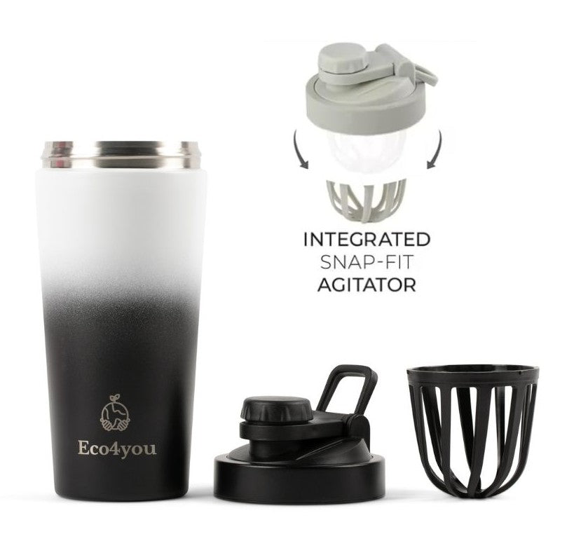 Eco4you 23oz Stainless Steel Shaker Bottle/ Infuser Black & White