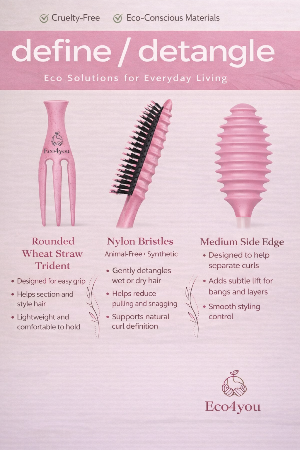 Detangler hair brush designed to define curls and smooth hair for everyday use