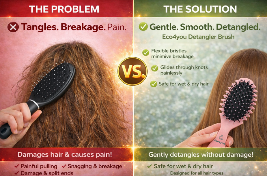 Detangling hair brush that helps prevent tangles, breakage, and hair damage